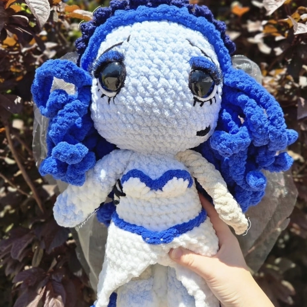 Handmade Blue & White Crochet Mermaid Doll
